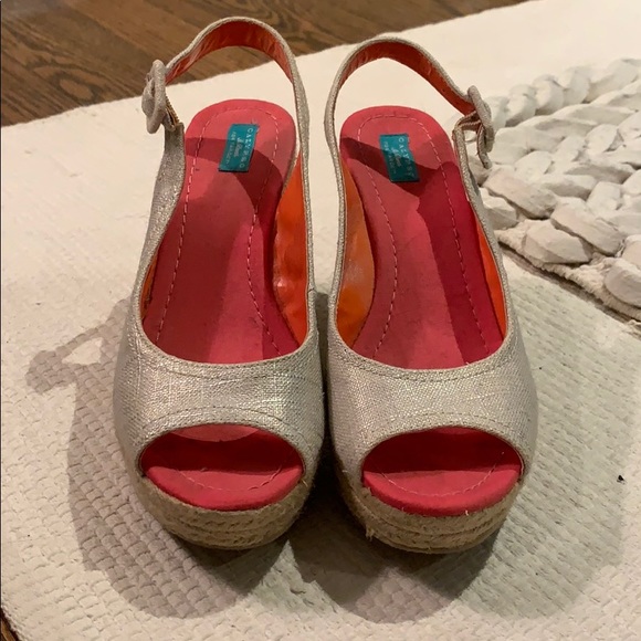 Calypso Silver Metallic Open-Toe Espadrille Wedges - Picture 2 of 4